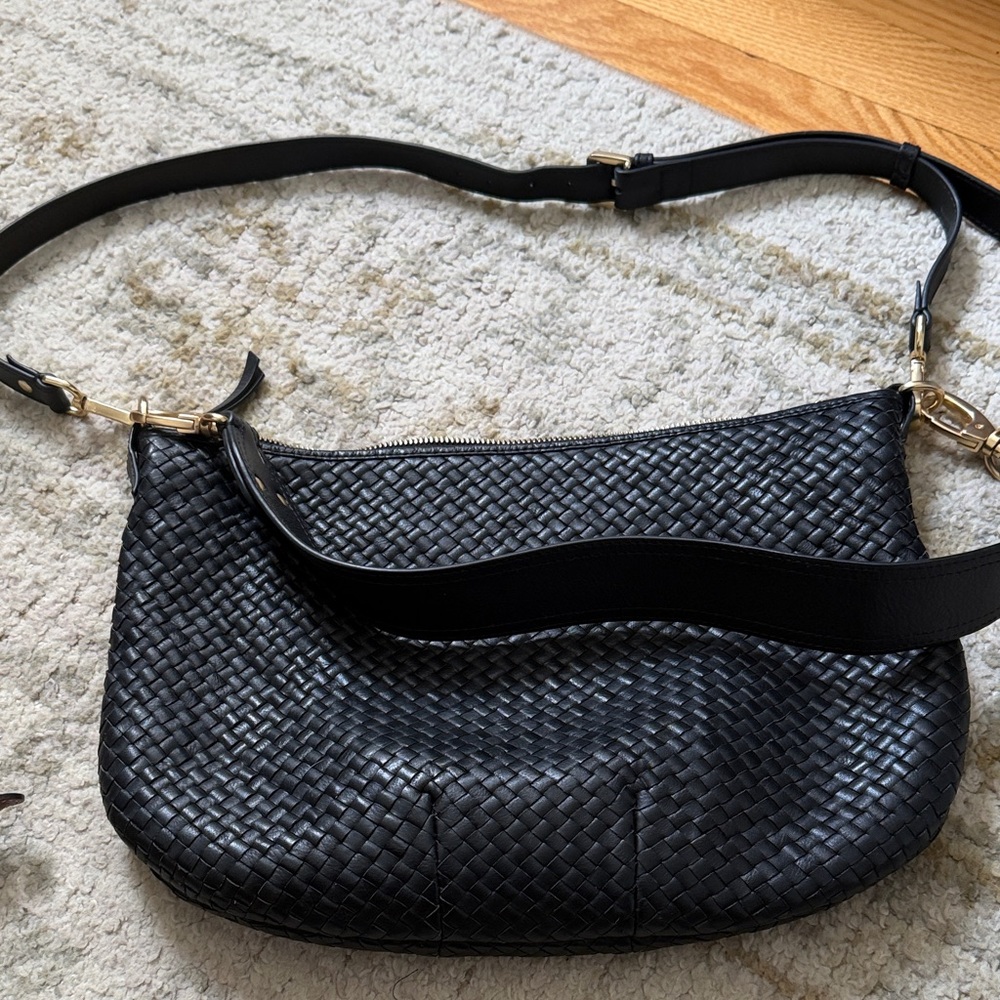 Quince Black Woven Leather Shoulder Bag